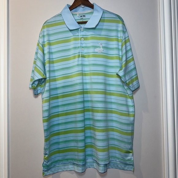 adidas Other - VTG Pinehurst Polo Shirt XL Green Blue Adidas Golf Stripes Performance CLIMALITE